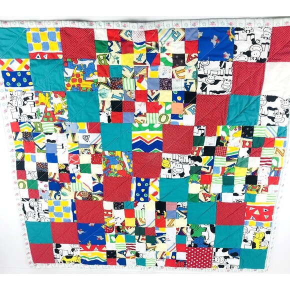 Patchwork Quilt Throw baby Toddler blanket colorful Cow designs  35in x 35in - Picture 3 of 9